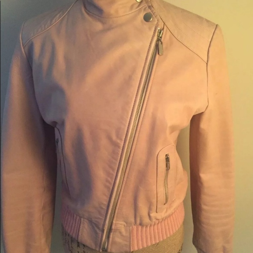 Doma Pink Leather Moto Bomber Jacket Size Large